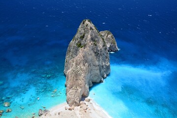 Keri, Zakynthos island in Greece. Beautiful landscape Mizithres rock formation in Ionian sea. Turquoise water.