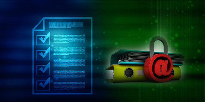 3d rendering office document Binder with email sign protection lock

