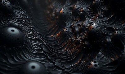 Freeform ferrofluids, beautiful dark chaos, swirling black frequency. Generative Ai

