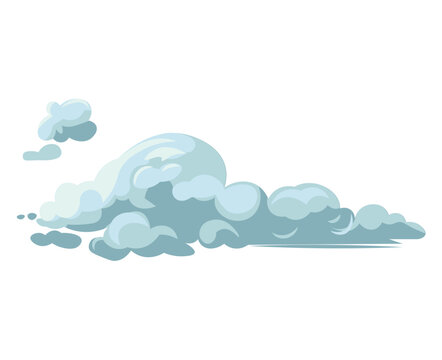 Volcano of colorful set. A fluffy cloud, which is depicted on a white background, can be a great addition to volcanic landscapes. Vector illustration.