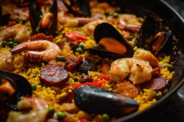 A panoramic view of a sizzling paella