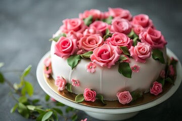 Fototapeta na wymiar Cake of love with rose for Valentine's background.