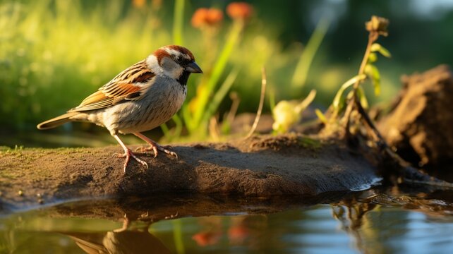 Beautiful sparrow perched front bird photography image Ai generated art