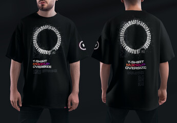 3 Mockups of Oversize T-shirts. Front, Back and Side View