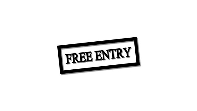 Free entry stamp animated on a clean white background.