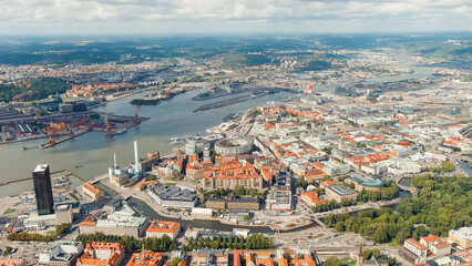 Gothenburg, Sweden. River Gota Alv and Rosenlund Canal. Panoramic view of the central part of the...