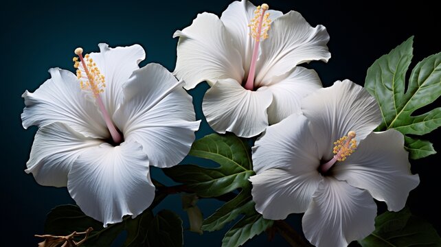 Beautiful white hibiscus joba flowers image Ai generated art