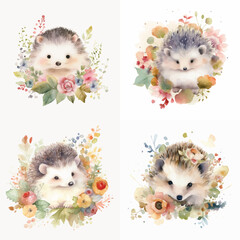 Adorable Baby Hedgehog Nursery Watercolor Illustration