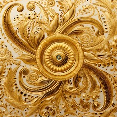 Fototapeta na wymiar Gold colored ancient style batik ornament. Generative Ai