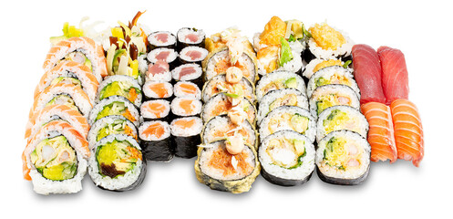 Japanese seafood sushi set. Transparent Background