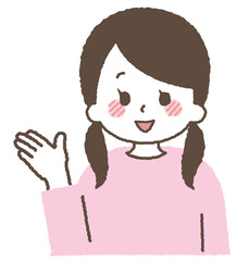 指をさして説明する女性。