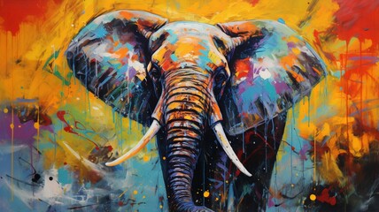Colorful elephant acrylic original signed painting picture Ai generated art
