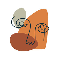 Abstract art of Boho style set. This artwork resonates with the free-spirited essence of boho style, combining abstract elements with a palette of rich orange shades. Vector illustration.