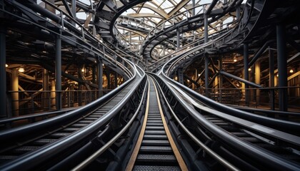 Fototapeta premium Train Track With Skylight Above, Railway Transportation, Railroad Infrastructure
