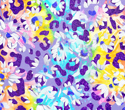 Florescent Purple Leopard Skin Seamless Pattern Background