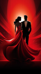 Smartly dressed couple illustration graphic design with red background, Valentine concept