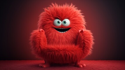 Fototapeta premium Fluffy red monster cartoon vector illustration picture Ai generated art