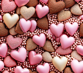 Rose Gold and Pink Hearts Seamless Pattern Background