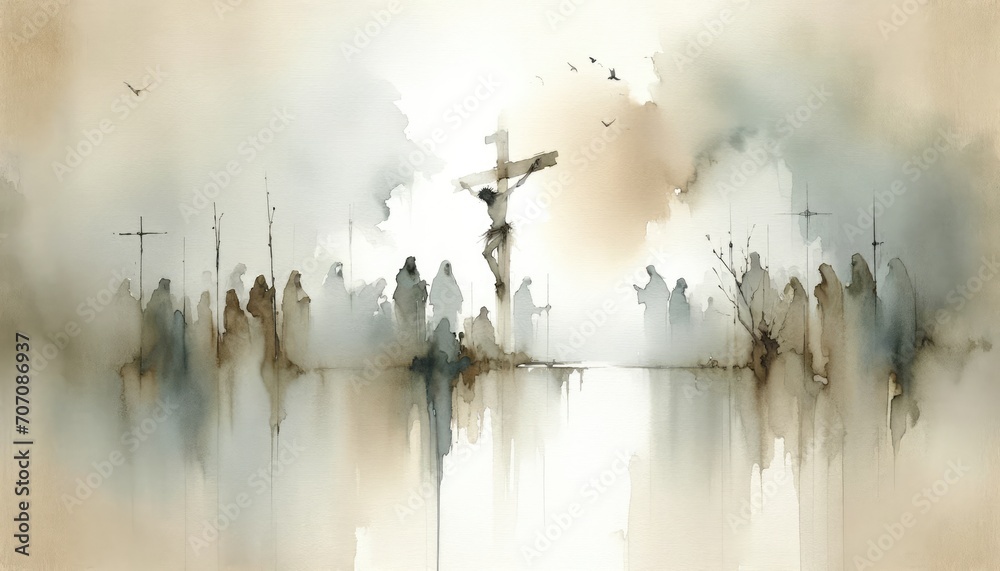 Wall mural the crucifixion. passion. good friday. new testament. watercolor biblical illustration - Wall murals