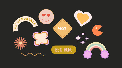 Colorful stickers, hipster labels and tags. Vector illustration,
 Groovy labels with typography in retro style.