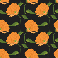 Seamless pattern, orange lily flowers on a dark background. Luxury background, vector