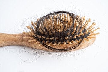 Hair loss fall with comb bush serious problem health, beauty and cosmetic concept.