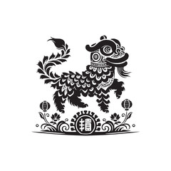 Timeless Symbolism: Chinese Lion Dance Reunion Silhouette, Perfect for Cultural Stock - Chinese New Year Silhouette - Chinese Lion Vector
