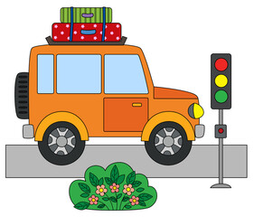 Car with baggage on the road