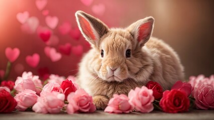 easter bunny with pink flowers  Valentine Theme