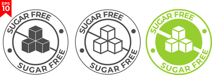 sugar free packaging sticker label icons. Flat design. Vector illustration