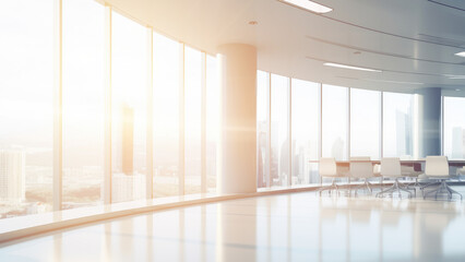 Blurred panoramic modern office glow.
