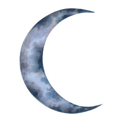 Crescent moon celestial magical element.Sketch of astrological lunar phase cycle.Illustration with watercolor and markers.Half Moon for logo,magic tarot card design.Hand drawn isolated art. © JennyaJA