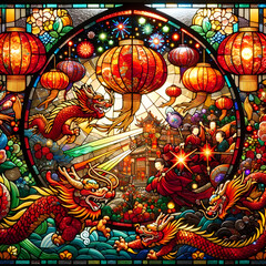 Fototapeta premium Stained glass chinese New year dragon