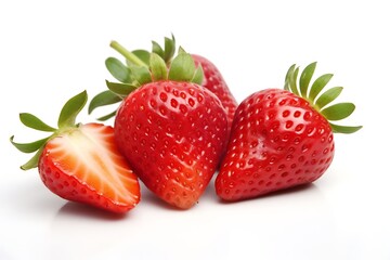 Strawberries isolated on white background, close up. Fresh fruit
