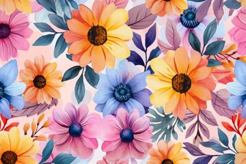 Watercolor flowers. Set Watercolor of multicolored colorful soft flowers. 