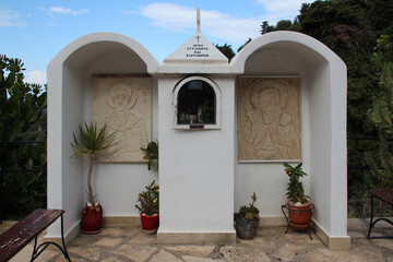 outdoor orthodox altar in a village (argiroupoli) in crete in greece 
