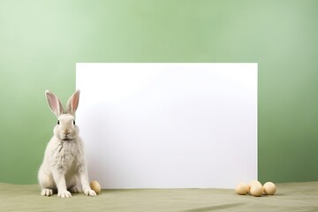 easter rabbit hold blank paper on easter concept, Generative AI