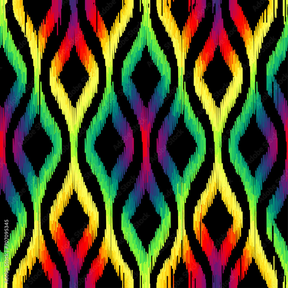 Poster Seamless striped pattern in Aztec style. Folk embroidery.. Aztec ikat style. Seamless vector image. Thin lines