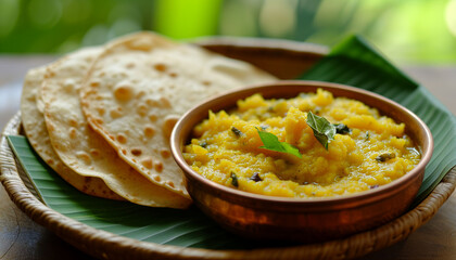 Traditional indian meal with naan bread