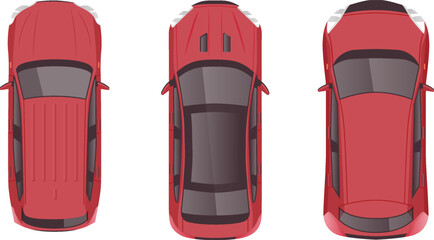 top view flat cartoon of car vehicle with many color