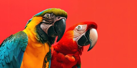 Parrots on Red Background