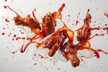Spicy chicken legs with sauce splashing - obrazy, fototapety, plakaty