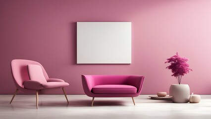 pink room with sofa and chair
