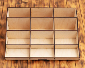 Wooden box isolated on wooden background
