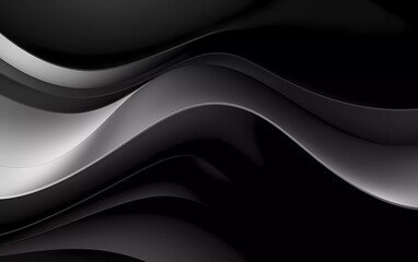 Black and silver paper waving abstract banner design. Wavy vector background. generative ai