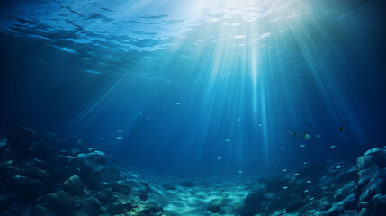 Underwater view of the world, Abstract image of Tropical underwater dark blue deep ocean wide...