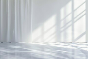 Abstract white studio background for product presentation. Empty room with shadows of window....