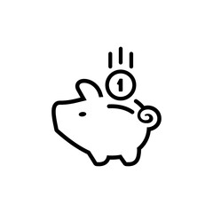 piggy bank icon with coin symbol, made line style