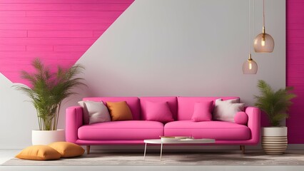 Fototapeta na wymiar modern living room with purple sofa