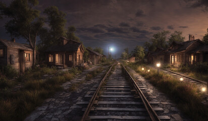 Fototapeta na wymiar railway in the night